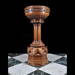 Pugin style carved oak Victorian font    