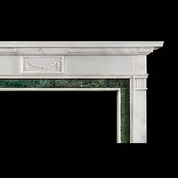Antique White English Marble Neo Classical Chimneypiece with Marble Slips 

