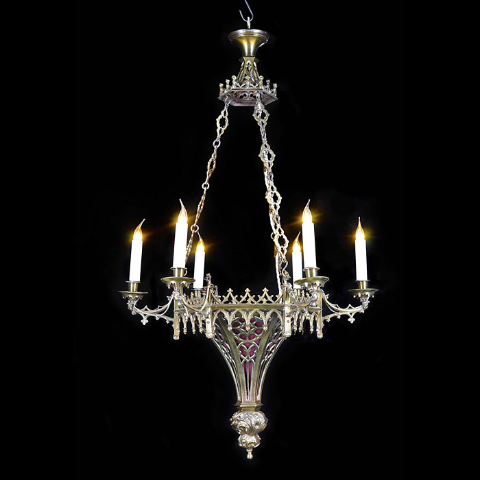  Hexagonal Gothic Revival brass antique chandelier   