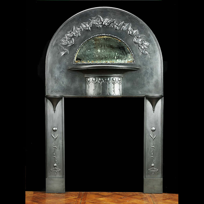 An Art Nouveau cast iron Antique Fireplace Mantel