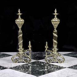 A Pair of Antique Neo Classical style brass Andirons