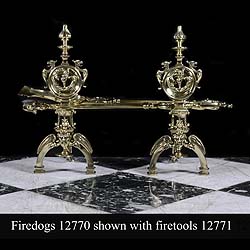 Antique Pair of Brass Baroque manner French Andirons 
