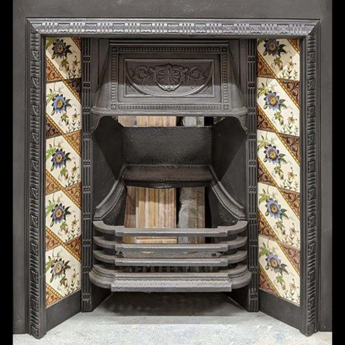 A Victorian Cast Iron Tiled Fireplace Insert