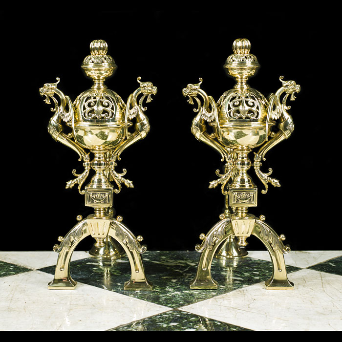 French Baroque Style Brass Fire Tool Rests