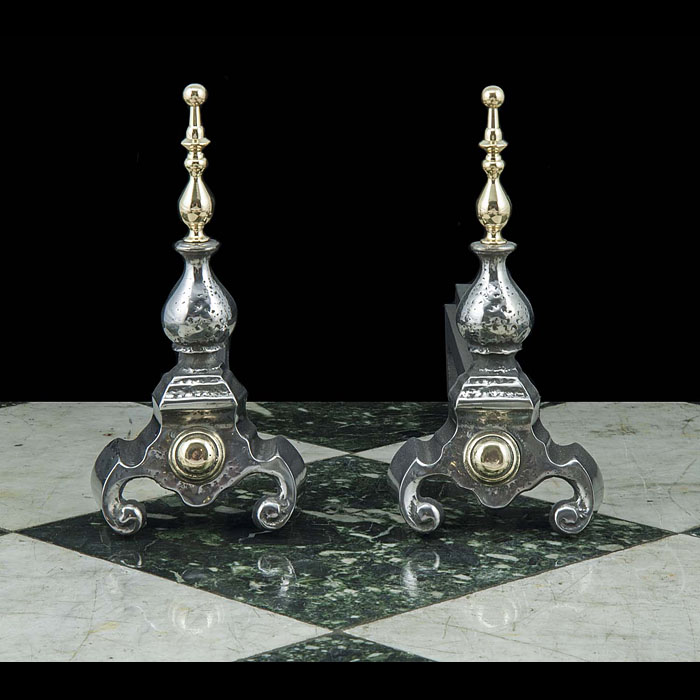  Poilshed Steel Baroque Style Andirons