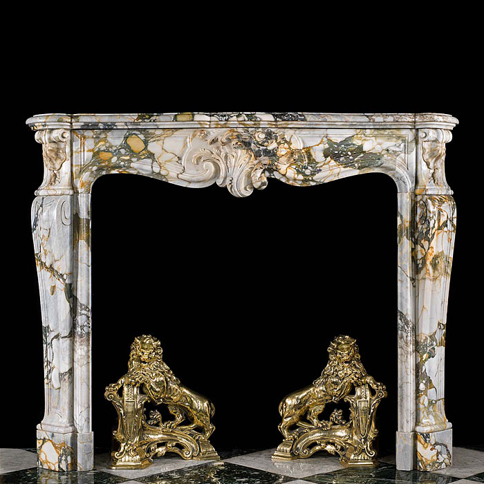 A Breccia di Seravezza Marble Antique Louis XV Fireplace Surround