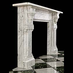 An Antique Old English Marble Reformed Gothic Fireplace Surround
