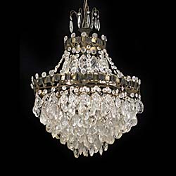  A large Edwardian glass and brass bag chandelier   