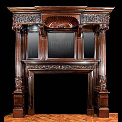 A Renaissance style antique Victorian mahogany Fireplace Surround 