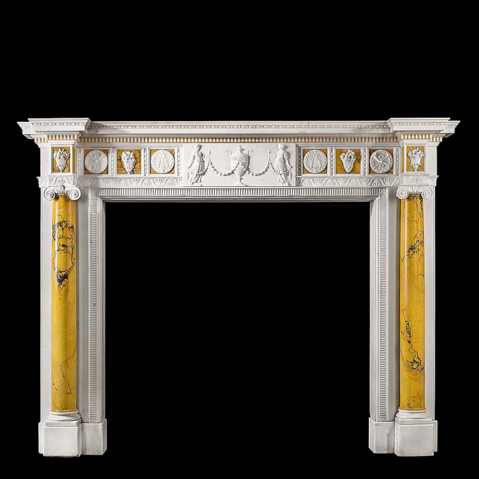 An exquisite 18th century style statuary and sienna antique  marble fireplace