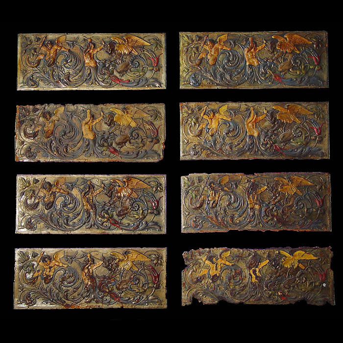 A set of eight embossed Antique Leather Panels 