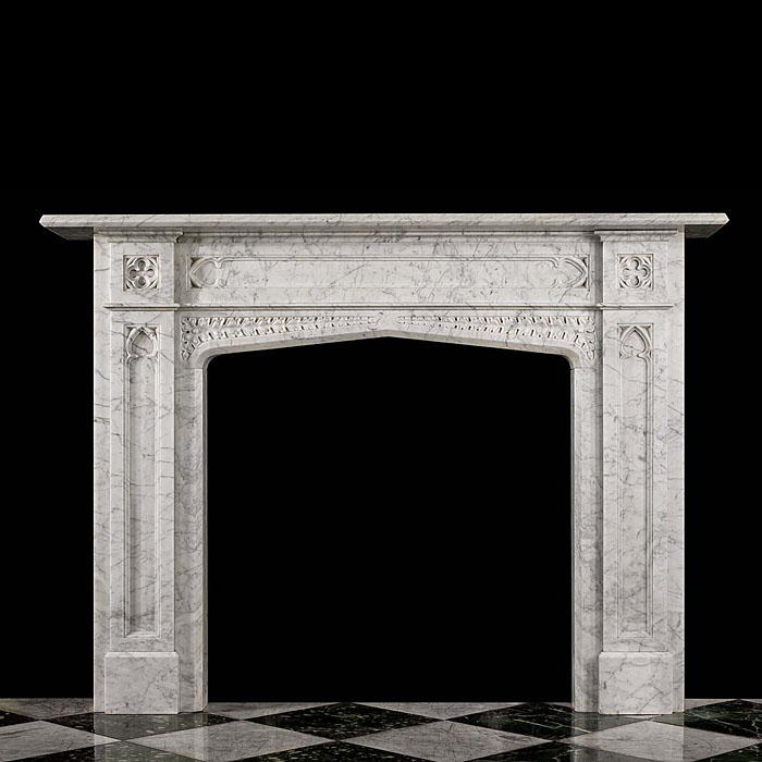 An Antique Old English Marble Gothic style Fireplace Mantel
