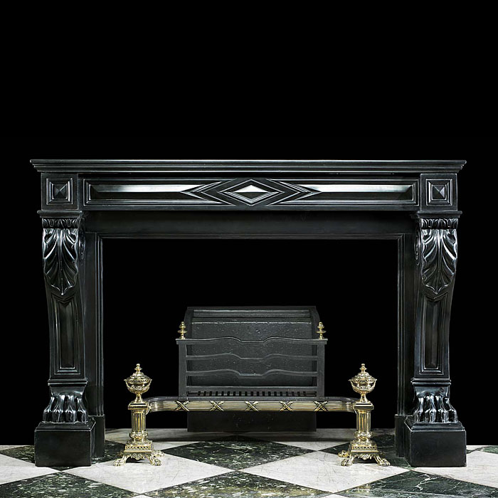 A Louis XVI style Belgian Black marble antique fireplace surround