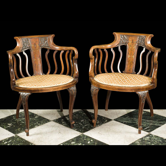A Pair of Edwardian Inlaid Marquetry Chairs
