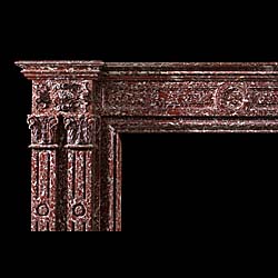 A Palladian style marble antique fireplace mantel in Rouge Languedoc Marble