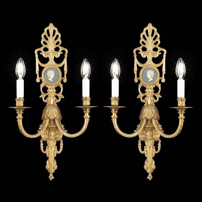 A Pair of Twin Branch Bronze Wall Lights
