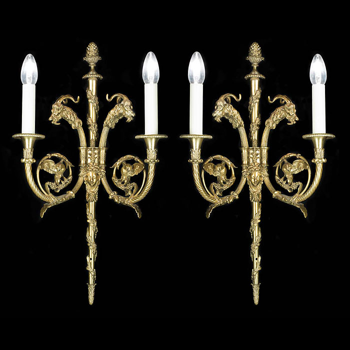 Ornate Pair of gilt brass antique wall lights    