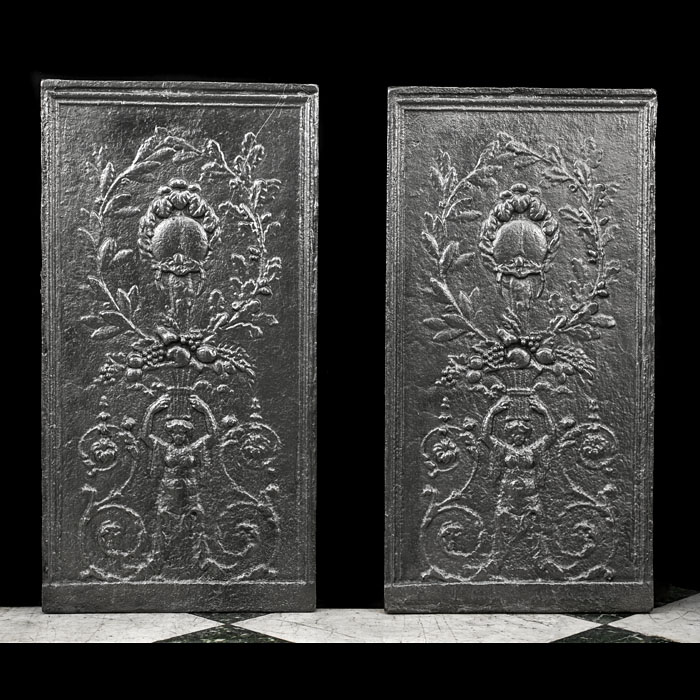 Antique Pair of Cast Iron Fireplace Panels