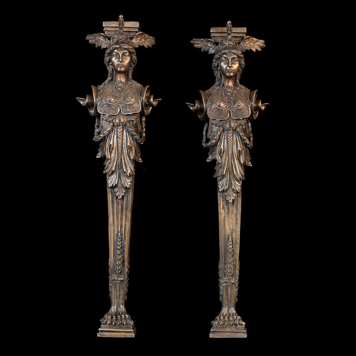 A pair of bronze pilasters of Athena
