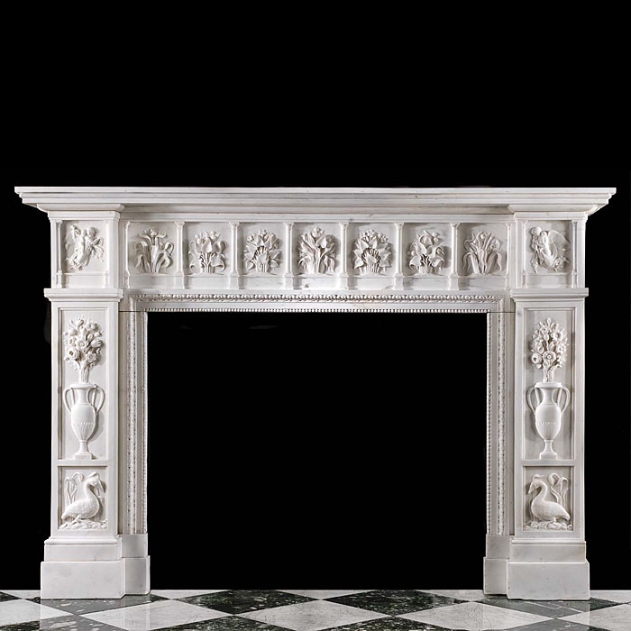 A rare Aesthetic period statuary marble antique fireplace