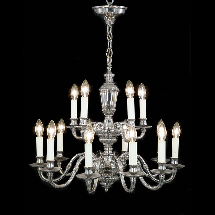 A pair of 20th century nickel plated brass chandeliers in two sets    