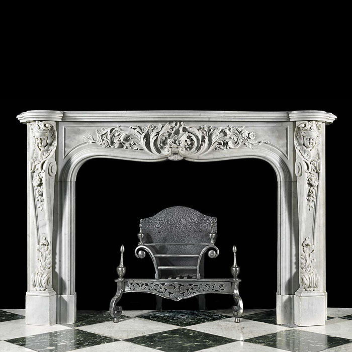 Antique Rococo Louis XV White carved Marble Chimneypiece 
