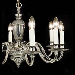 A 20th century ten branch nickel plated brass chandelier    