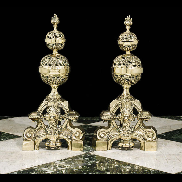 A Pair of Louis XVI Style Brass Andirons
