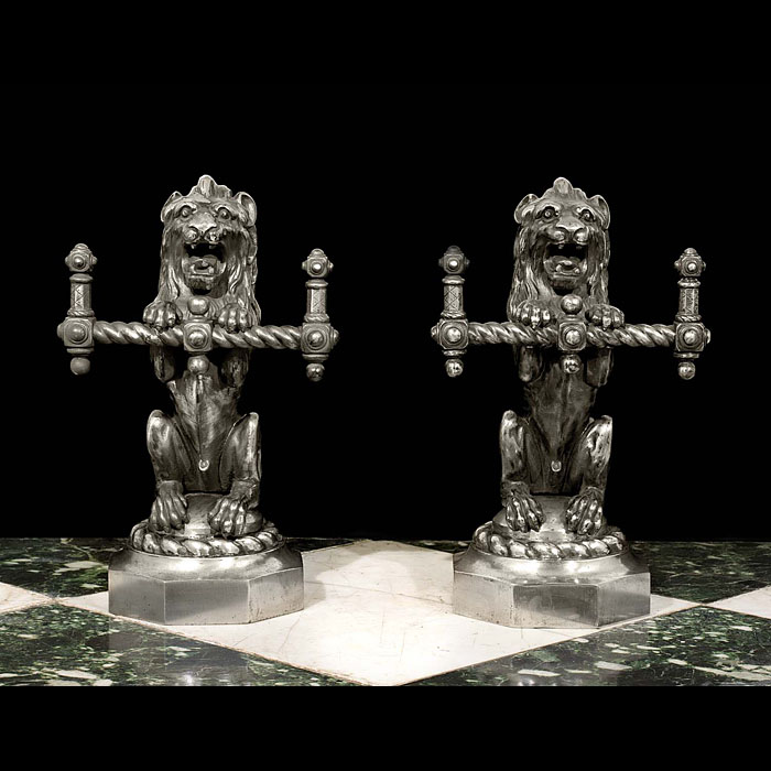 A Pair of Lion Form Antique Fire Tool Rests.
