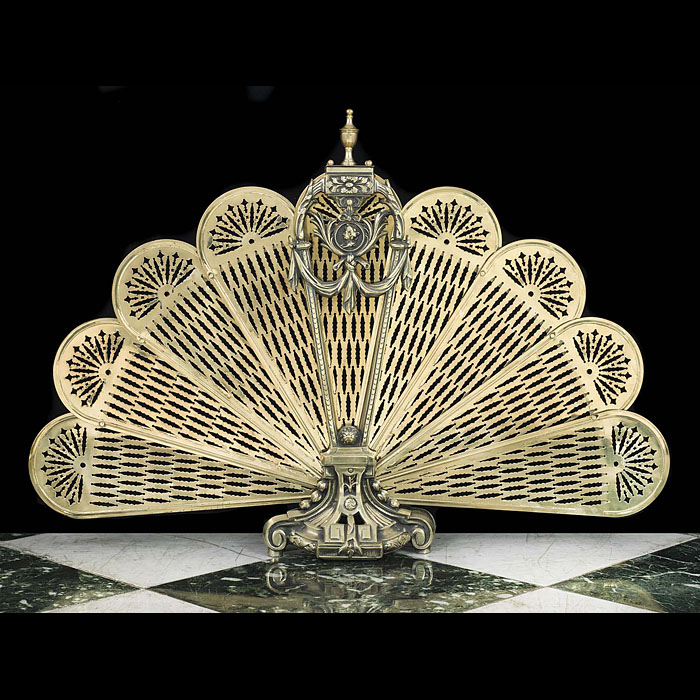 A French Peacock fan Rococo styled brass Fire Screen    