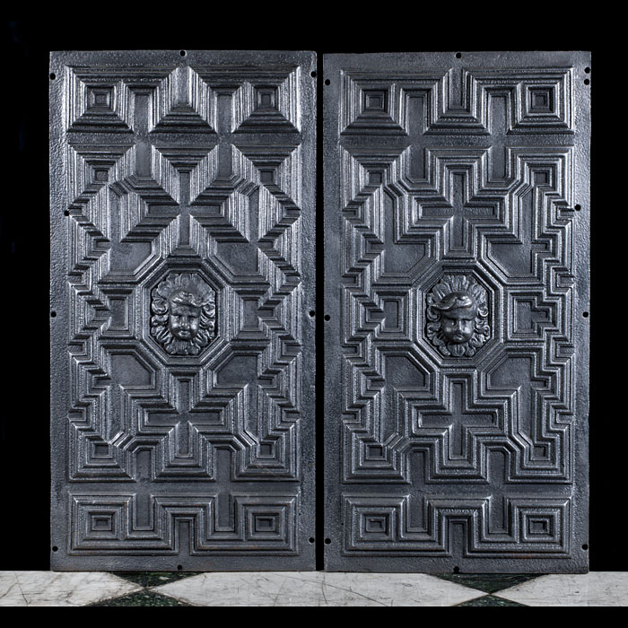 Victorian pair of cast iron fireplace panels