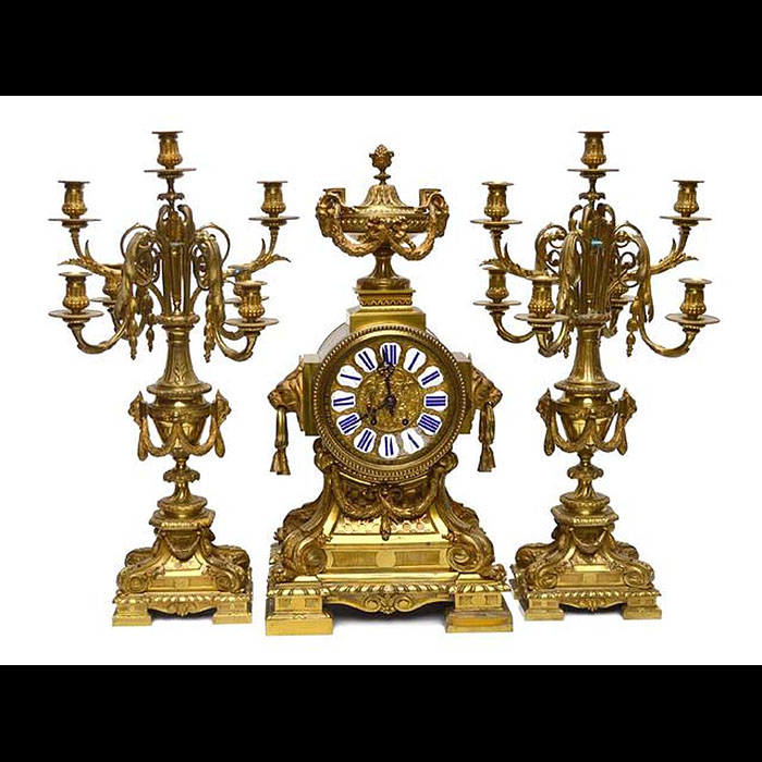 A Louis XVI style large antique clock garniture    