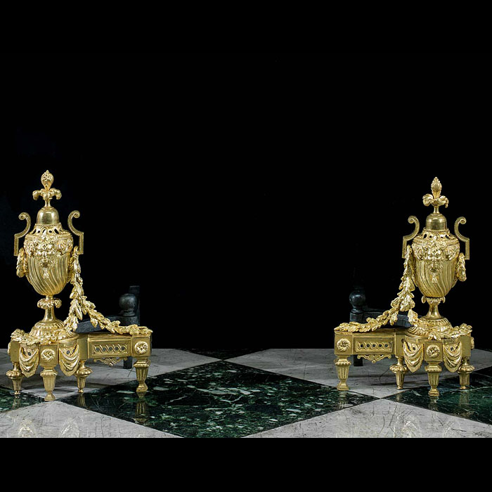 A Pair of French Antique Brass Andirons 