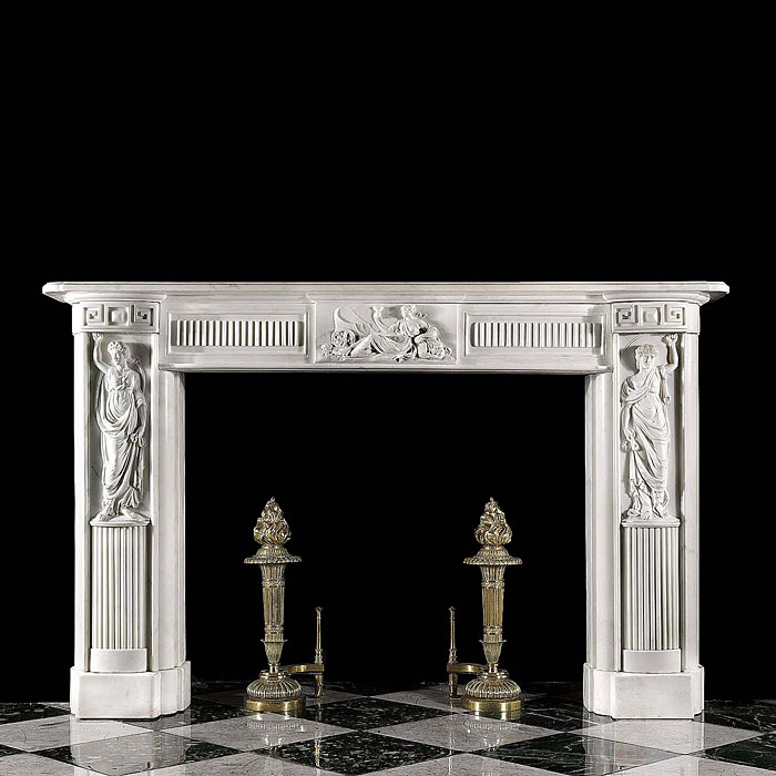 Antique white statuary Marble Regency fireplace in the Greek Revival manner


