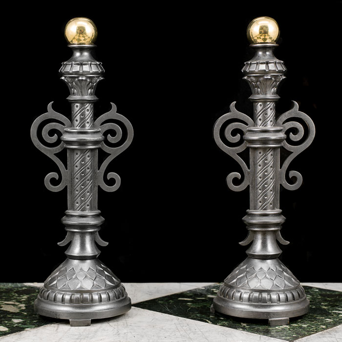  A Pair of Baroque Style Antique Fire Dogs