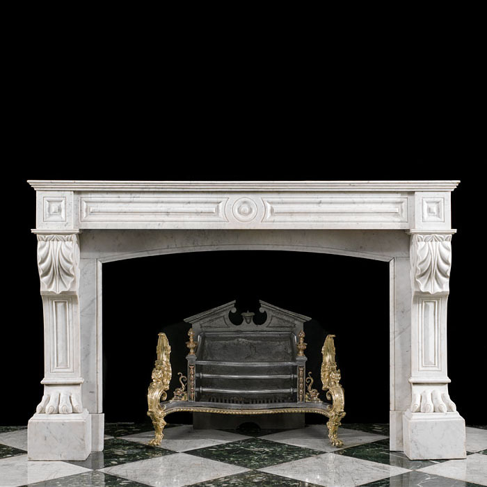 A Louis XVI French Carrara Marble Fireplace