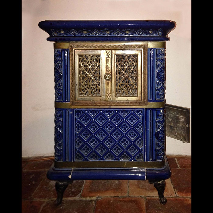Rare antique French Cobalt blue wood burning stove.