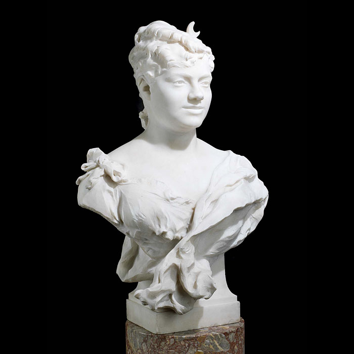 A French marble bust of a young woman