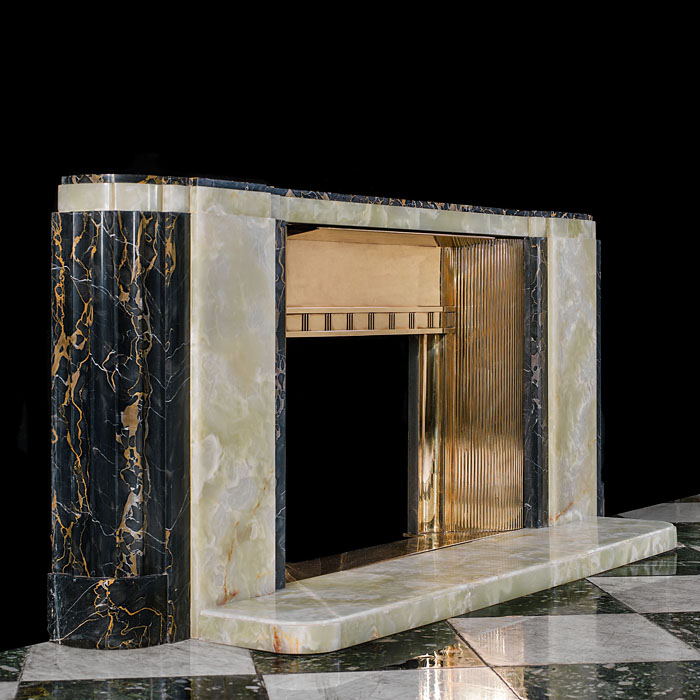 Low and wide 1930's Art Deco marble fireplace surround    