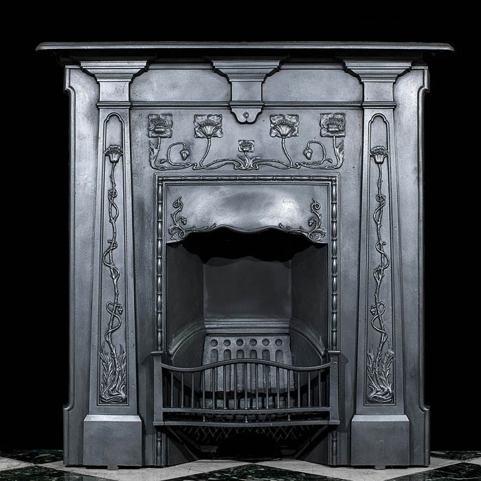 A Small Art Nouveau Cast Iron Fireplace