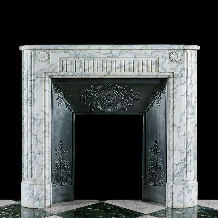 A small Louis XVI style Arabascato Marble chimneypiece    