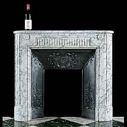 A small Louis XVI style Arabascato Marble chimneypiece    