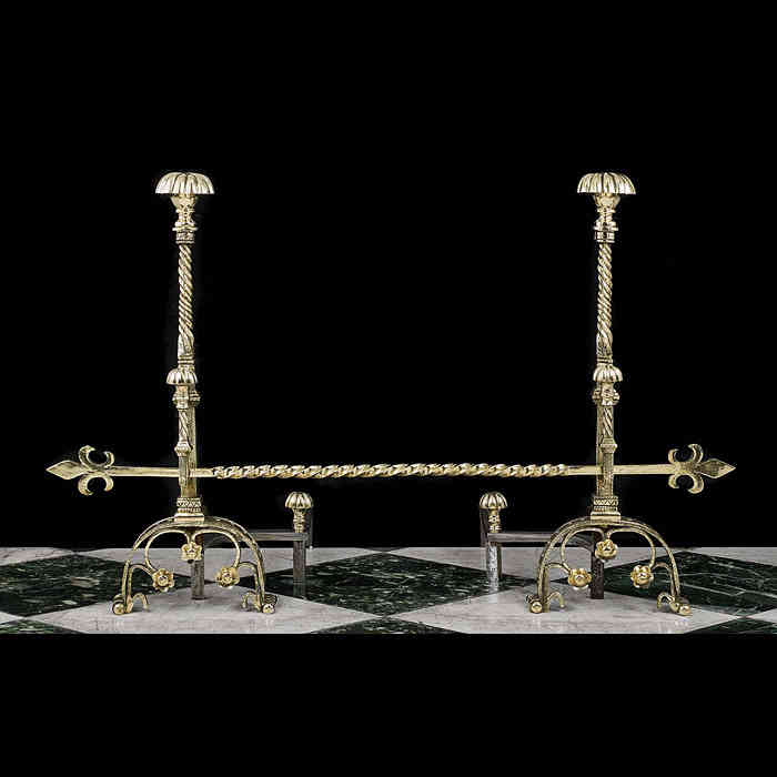 Pair of Etched Brass Baroque Style Andirons