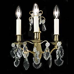 20th century pair of French brass and crystal wall lights    