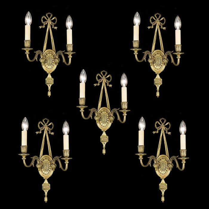  20th century set of five brass Regency style wall lights   