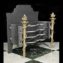  Early 20th century cast iron and brass antique fire grate   