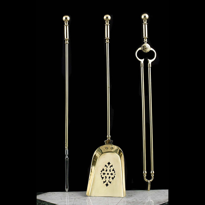 A Set of Three Brass Victorian Fire Tools