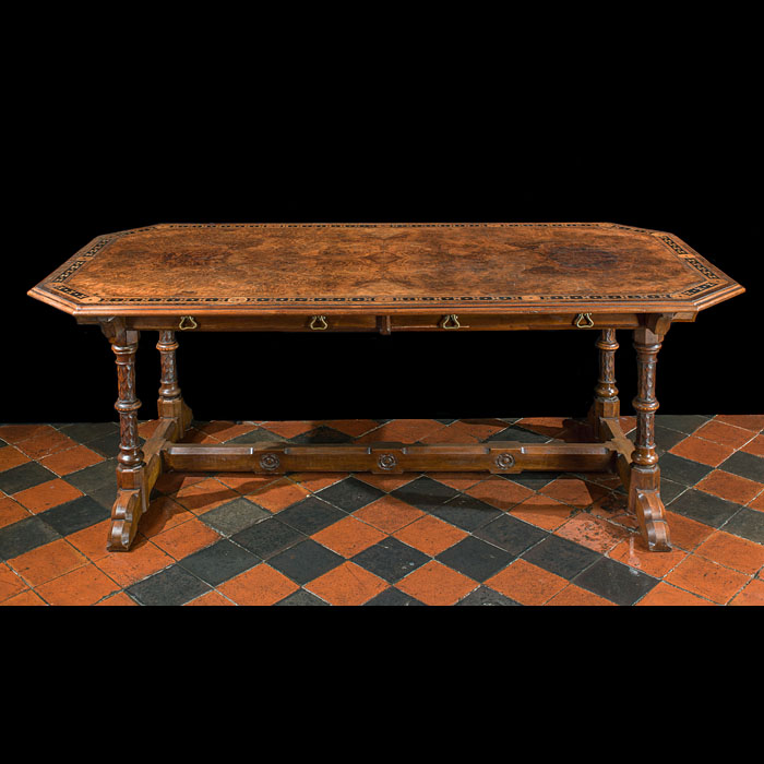 Gothic Revival Pugin inlaid walnut library table    