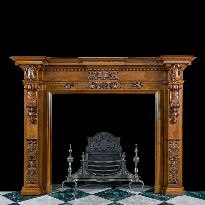 A Grand Walnut Victorian Fireplace Mantel