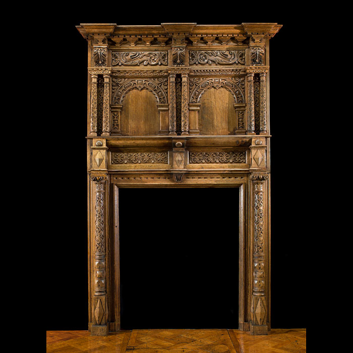 Tall Jacobean Carved Oak Fireplace Surround